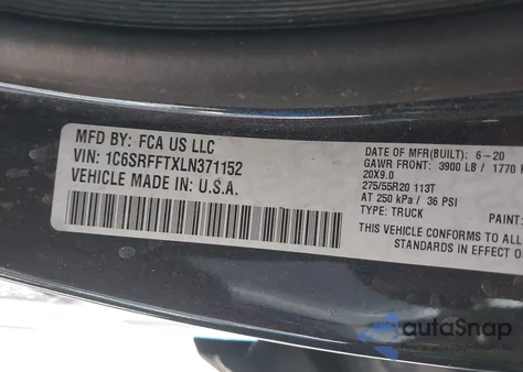 2020 Ram 1500 Big Horn 4X4 5'7 Box from USA, damaged, VIN 1C6SRFFTXLN371152